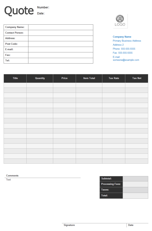 free quote template printable
